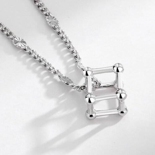 KOFSAC Exquisite Geometric Square Pendant For Women Silver Color Jewelry Trendy Hollow Love Rubiks Cube Necklace Lady New Gift
