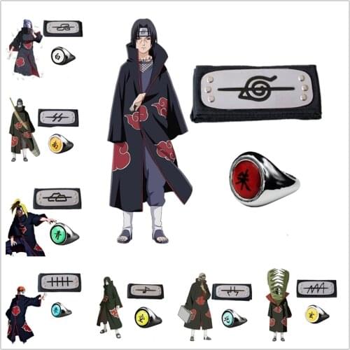 Akatsuki Ring Headband 2pcs/set Anime Cosplay Accessories Akatsuki Member Ninja Itachi Pain Deidara Props Boy Girl Gift Toys