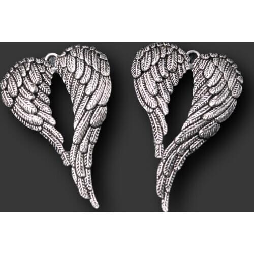 2pcs Silver Plated Slender Angel Wings Pendants Popular Necklace Accessories DIY Charms Woman Jewelry Crafts Making 68*46mm A271