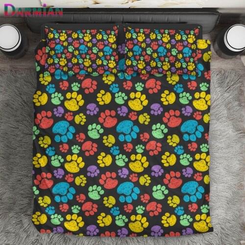 DARMIAN Colorful Animals Paw Themed Printed Duvet Cover Set with 2Pcs Throw Pillowcase Queen Size Bedding Set Housse De Couette