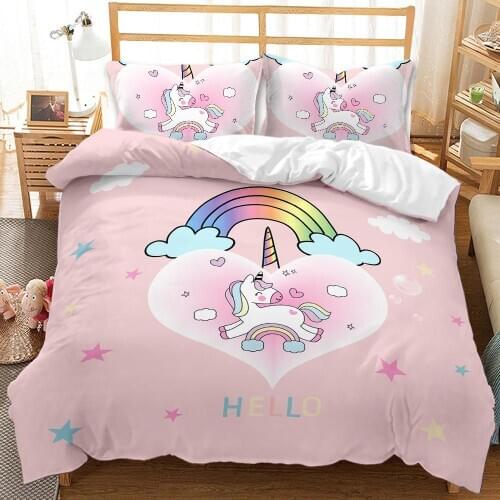 Unicorn Cute Cartoon 3D Print Comforter Bedding Sets Queen Twin Single Size Duvet Cover Set Pillowcase Home Textile Luxury Kids