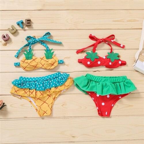 0-18M Baby Girls Split Swimsuit Cute Strawberry Pineapple Shape Swimming Suits Girls Summer Beach Swim Bikini Set