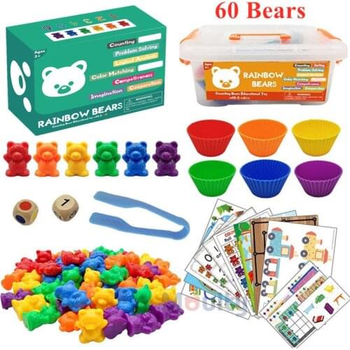 Moulty Counting Bears with Stacking Cups Montessori Educational Sorting Rainbow Toys For 3 Year Old Boys and Girls