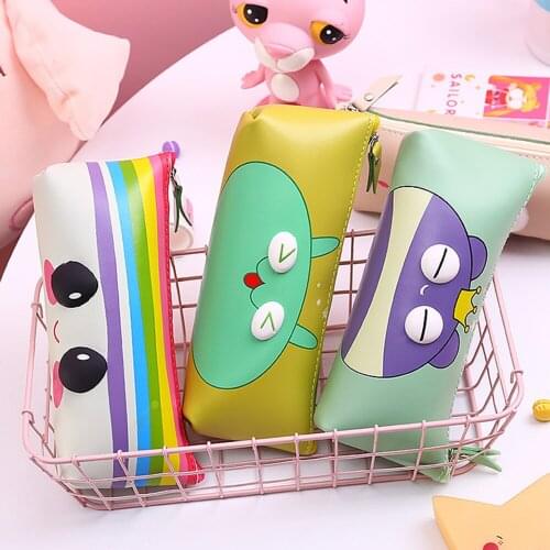 Kawaii Pu Leather Pencil Case Cute Waterproof Stationery Bag Lovely Cartoon Pen Bags For Kids Gift Pencils Box School Supplies