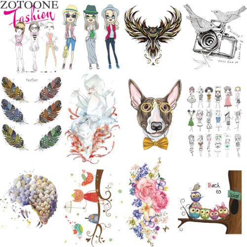 Cartoon Girl Letter Patch Iron on Transfer Patches for Clothing DIY T-shirt birdie feather Applique Heat Transfer Vinyl D