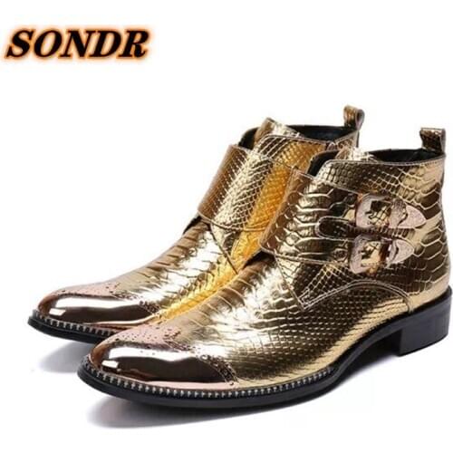Italian military dress boots steel pointed toe high heels western styles gold double buckle strap cowboy boots shoes man
