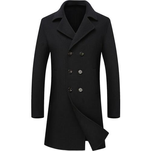 100% Woolen coat mens autumn-winter business Casual Double-breasted long Trench coat mens Double-sided High quality wool coat