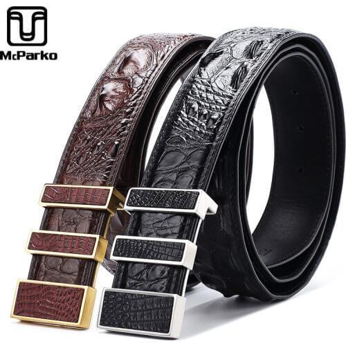 Mcparko Genuine Crocodile Leather Belt for Men Luxury Stainless Steel Buckle Waist Belt Mens Crocodile Belt Men Elegant Gift Business Waist strap
