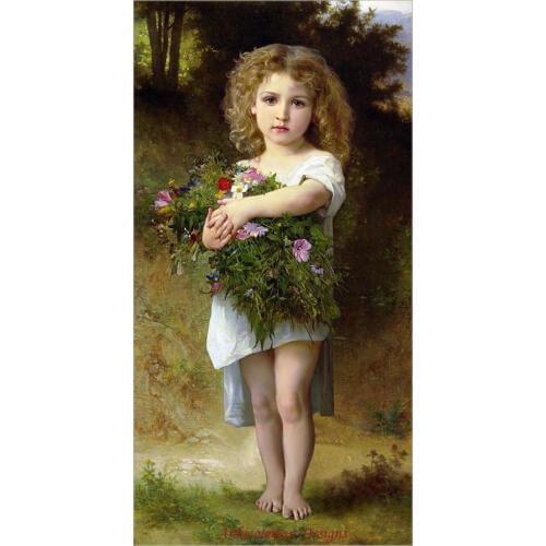 Needlework for Embroidery DIY DMC High Quality - Counted Cross Stitch Kits 14 ct Oil painting - Child with Flowers