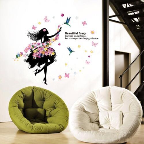 Beautiful Butterfly girl Wall Stickers PVC Material DIY Art wall decals for Living room bedroom Kids Room decoration stickers