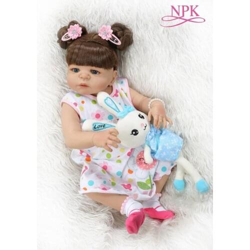 NPK 56CM baby girl in tan skin full body silicone Bath toy dolls bath toy bebe doll reborn baby