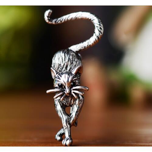 Very cool gray jet cat brooch pins for you mens statement puck jewelry Brand Antique silver vintage hijab pins broches broach
