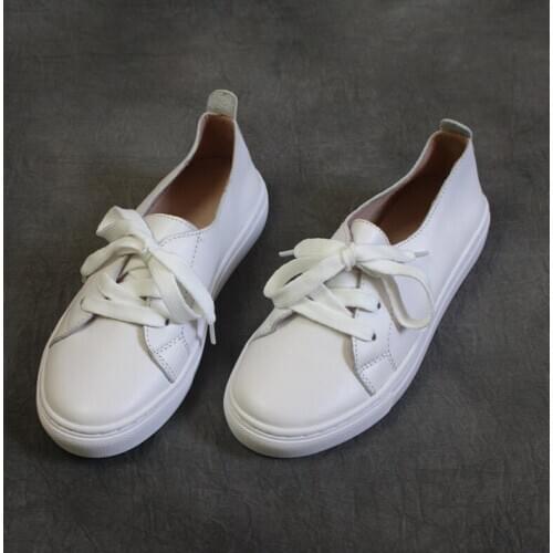 Careaymade-Pure handmade Original Womens Shoes Full-Grain Leather College Style Literary Shoes Comfortable Flat White Shoes