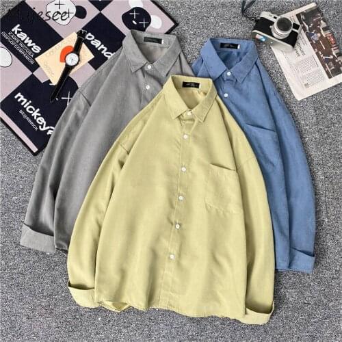 Autumn Long Sleeve Shirts Men Oversized M-3XL Simple Solid Basic Chic Outerwear Male Slim All-match Korean Fashion High Street