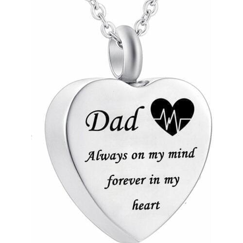 Electrocardiogram Heart Pendant Cremation Jewelry Dad Mom Pet Dog Always on My mind Memorial Ashes Urn Necklace Keepsake
