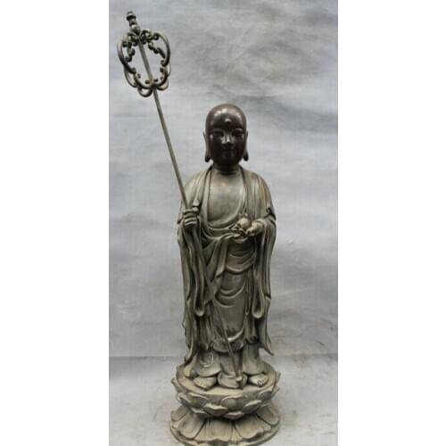 Song voge gem S2567 20" Chinese Buddhism Old Pure Bronze Copper TangSeng Ksitigarbha Monk Statue