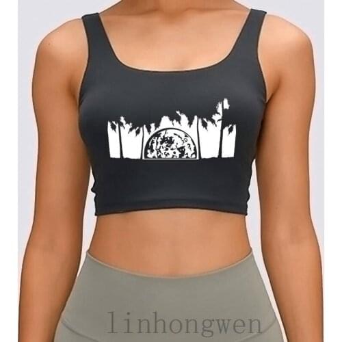 Beach Palms Vacation Vacation Rising Crescent Sunse Women Tank Top O-Neck Formal Crazy Summer Cotton Comicaler Crop Top