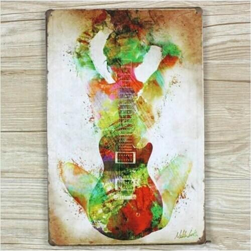 Retro Guitar Poster Metal Signs Vintage Home Tin Bar Wall Decor Girl Sign 20x30CM
