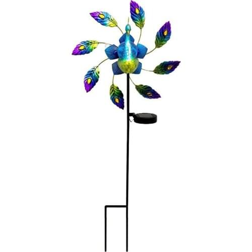 Garden Decoration Solar Peacock Windmill Wrought Iron Painted Peacock Decoration Plug-in Durable Windmill