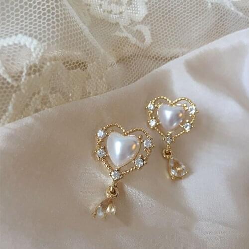 Fashion Heart Luxury Rhinestone Dangle Earrings For Women Girls Long Water Drop Shiny Crystal Drop Earrings Fashion Jewelry