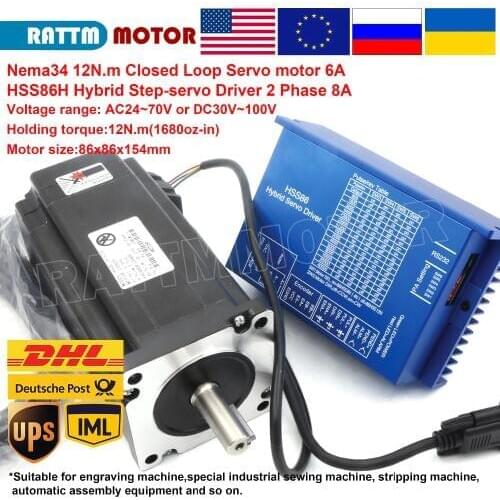 EU Free Vat Nema 34 Closed Loop stepper motor 12N.m 6A 154mm & HSS86 Hybrid Step-servo Driver 8A CNC Controller Kit