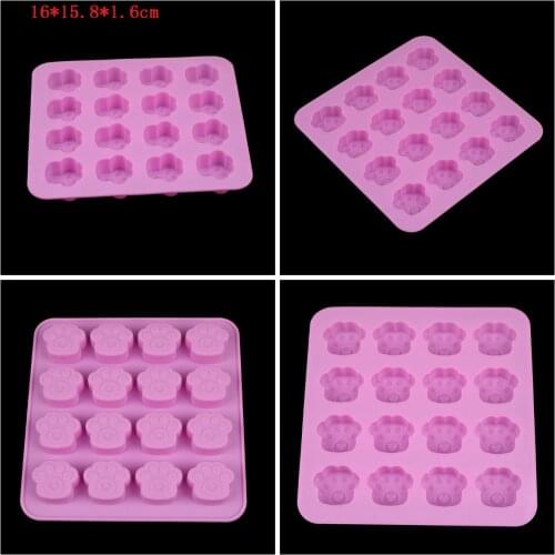 DIY16 holes Pink Pet Cat Dog Paws Silicone Mold Fondant Cake Decorative Tools Cookie Chocolate Mould