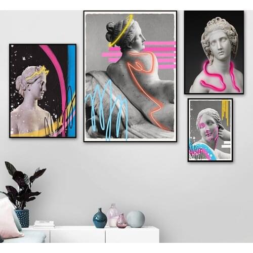 Sculpture Medusa canvas art poster graffiti snake retro portrait painting eclectic on the wall abstract facial picture decoratio