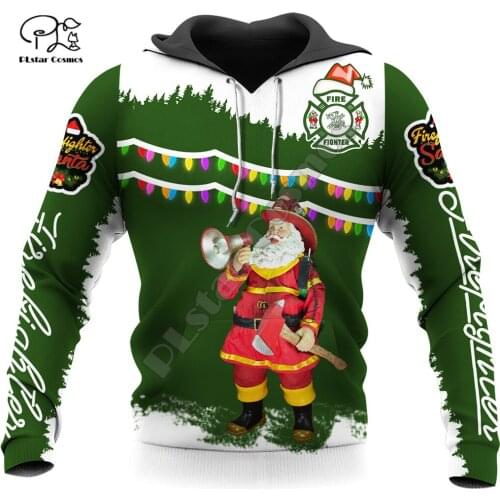 PLstar Cosmos Cool Santa Firefighter Fireman 3D Print Hoodies Sweatshirts Zip Hooded For Men And Women Casual Streetwear Q47