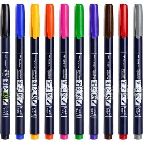 Japan TOMBOW WS-BH15 Colored Soft-tip Pen Painting Watercolor Pen Water Brush 10 Color Brushes Paint 1PCS