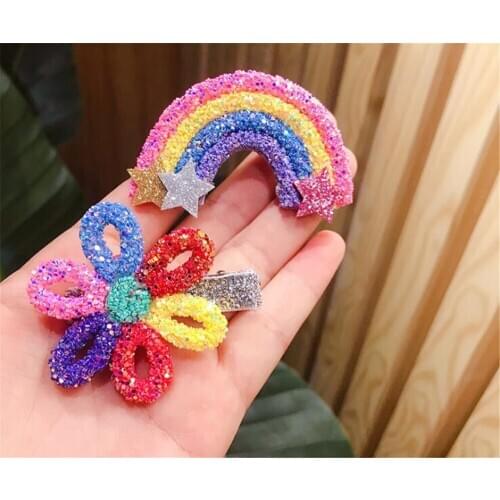 Sequins Star Rainbow Flower Hair Clips Girls Hairpins Cute Cartoon Hair Accessories D198