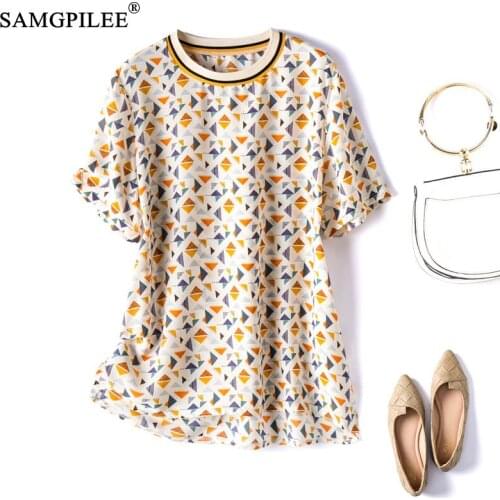 Summer Clothes For Women 2021 New Korean Style Fashion Casual Chiffon Short Sleeve Geometric O-neck Woman T Shirts Plus Size 4XL