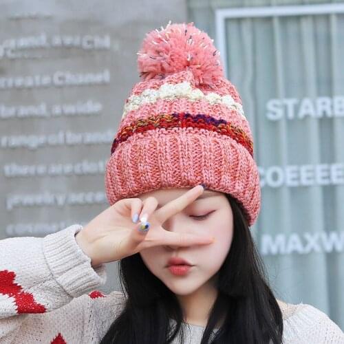 2021 Womens Hats Add Velvet Fleece Inside Beanies Winter Hats for Women Beanie High Quality Girls Women Bonnet Hairball Hat