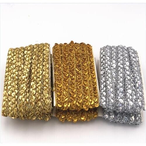 5yards 1cm Gold and silver sequins lace for home decor ethnic dance costumes DIY handmade crafts heara neckwear accessories