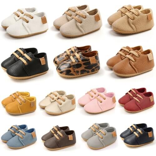 14Colors Newborn Boys PU Lace-up Shoes Baby Girls High Grade Non-slip Soft Sole Toddler Frist Waliking Shoes