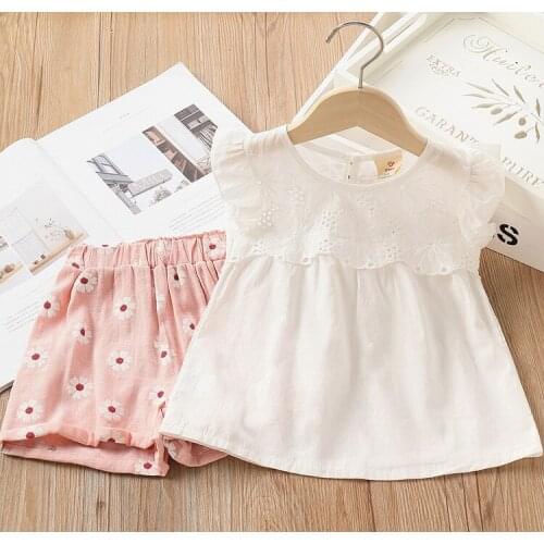 2021 2pcs Summer Baby Girls Children Casual Thin Suit Tops + Short Girls Clothes Kids Clothes sets 2-8