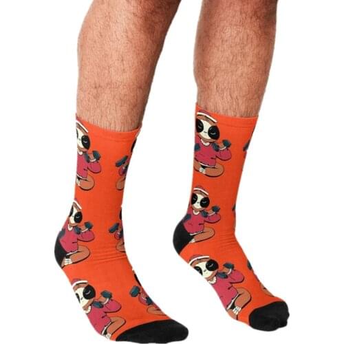 2021 Funny Mens socks Fitness sloth Orange Pattern Printed hip hop Men Happy Socks cute boys street style Crazy Socks for men