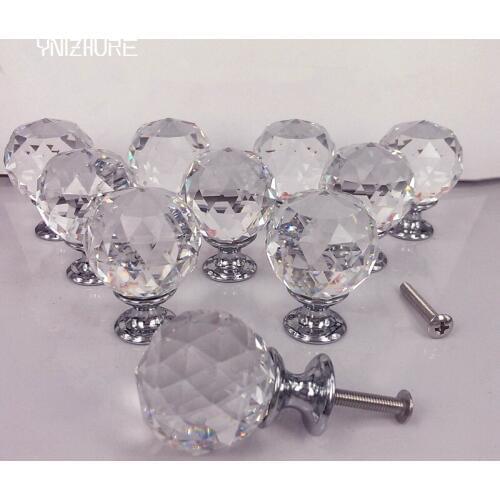 30mm 10Pcs Crystal Ball+Zinc Alloy Furniture cupboard wardrobe Cabinet Drawer Dresser Door Pulls Knobs Handles with screw