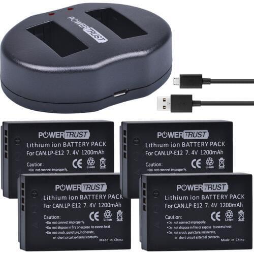 4Pcs LP-E12 LPE12 LP E12 Camera Batteries + USB Dual Charger For Canon EOS M100 M 100D Kiss X7 Rebel SL1 EOS M10 DSLR