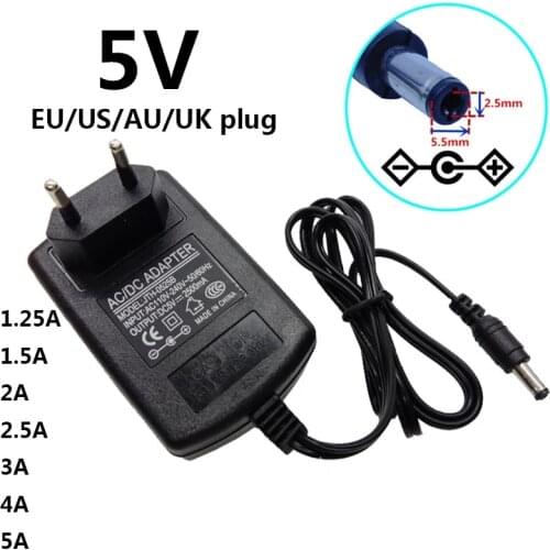 5V 2.5A AC DC Adaptor Power Supply Adapter Converter EU UK US AU Plug 5 Volt 2500mA 5.5x2.5mm 5.5x2.1mm Switching