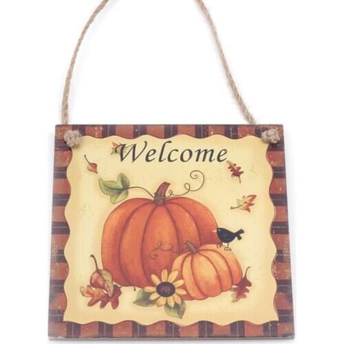 Wooden Hanging Plaque Sign Thanksgiving Door Hanger Wall Decorations Party Decor Photo Booth Props (Pumpkin & Welcome)