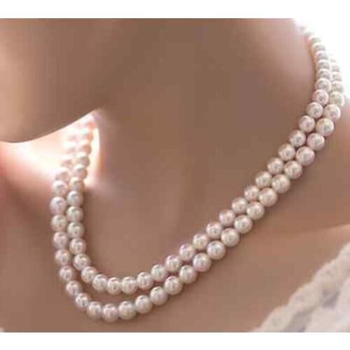 Double AAA round 9-10 mm round white pearl necklace 18-19"