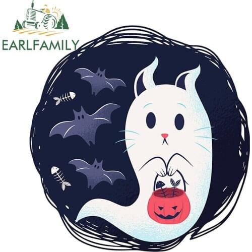 EARLFAMILY 13cm x 12.4cm For Halloween Cat Cartoon Car Sticker Scratch-Proof Windshield Decal Auto Car Door Creative Decoration