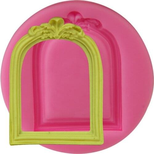 European round retro flower frame fondant silicone mold chocolate door frame cake decoration baking tools