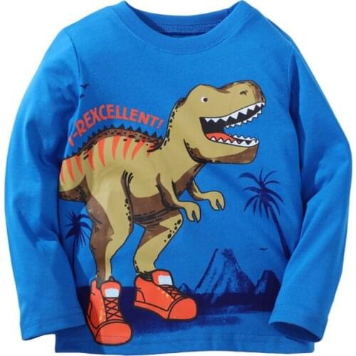 Jumping Meters Boys T-shirt Autumn Cartoon Shoes Dinosaur Pattern Casual Crew Neck for Long Sleeve Top Baby Blue Clothes