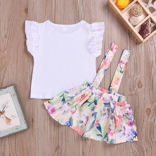 Cotton Printed Strap Dress Suit Girls Clothes L4.17