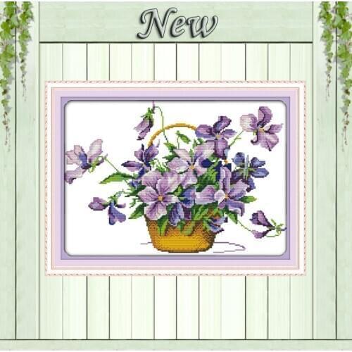 Purple flowers canvas painting counted print on canvas DMC 14CT 11CT DIY Cross Stitch chinese Embroidery diy Needlework kit Sets