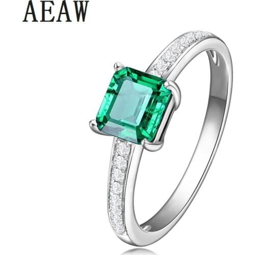 3.0Carat Asscher Shape Colombian Lab Created Emerald Engagement Ring Solid 14K White Gold Setting with Moissanite Fine Ring