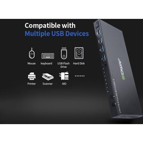 Switcher Box AIMOS USB2.0 Shared Switcher 8 Computers Sharing 4 USB Devices 8 in 4 out for Keyboard/Mouse/Printer/U Disk