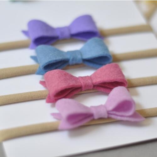 20pcs/lot Handmade Mini Felt Bow Headband Cute Bow Nylon Hair Band For Infants Baby Hair Accessory