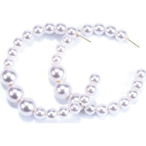 Fashion White Pearl Hoop Earring Simulated Pearl Round Earrings For Bridal Party Wedding Statement Female Ear Jewelry Gift